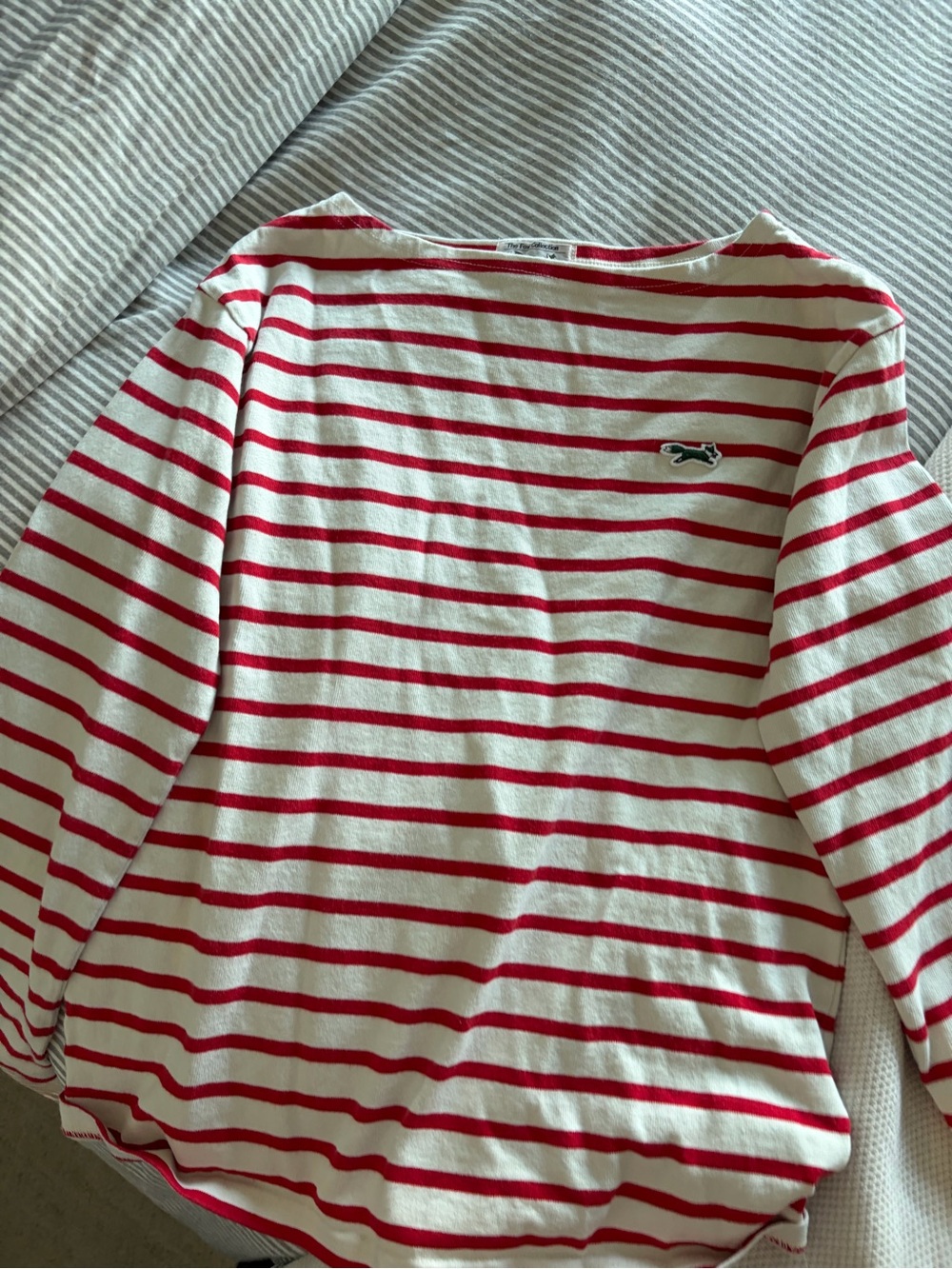 The fox collection Striped Red and White Long Sleeve Top with Embroidered Logo